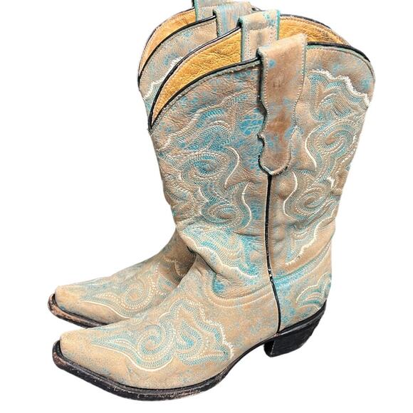 Corral Girls' Embroidered Turquoise Cowgirl Boot Snip Toe‎ - E1051 5.5 - Picture 1 of 9